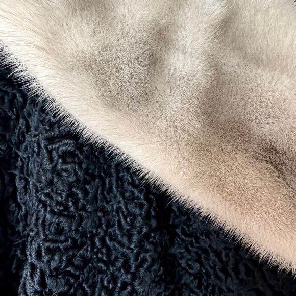 Vintage black curly Persian lamb fur coat genuine fur collar Max Zeller L-XL - Picture 8 of 10